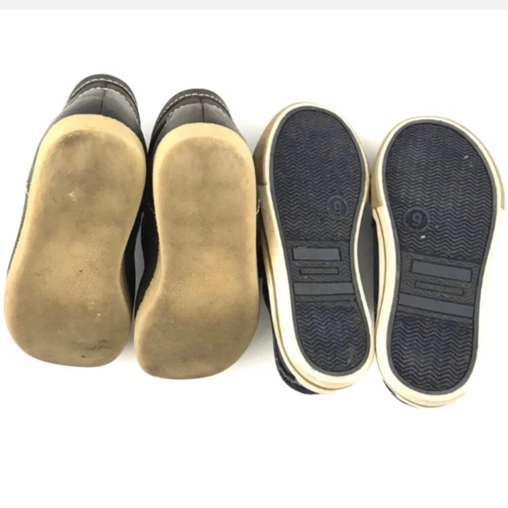 Brown Leather Boots & Blue Leather Velcro Shoe Boys 9 9.5
